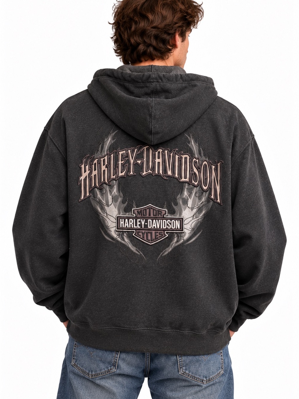 Vintage 2005 Harley Davidson Y2K Eagle Flame Hoodie XL